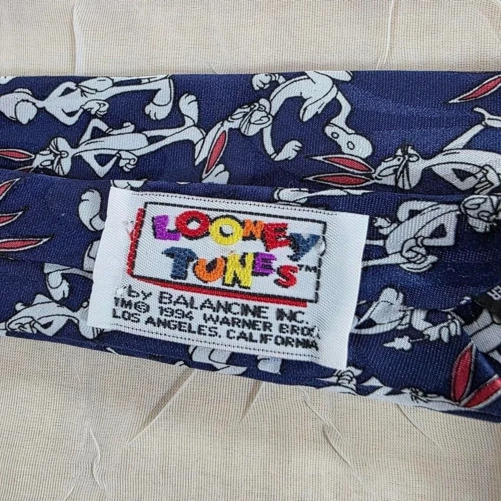 Vintage 1994 Looney Tunes Bugs Bunny Navy Blue Clip-On Tie Kids 90s Y2K